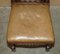 Gothic Revival Hand Carved Walnut and Brown Leather Dining Chairs, Set of 6 8