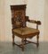 Gothic Revival Hand Carved Walnut and Brown Leather Dining Chairs, Set of 6, Image 13