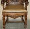 Gothic Revival Hand Carved Walnut and Brown Leather Dining Chairs, Set of 6 16