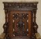 Gothic Revival Hand Carved Walnut and Brown Leather Dining Chairs, Set of 6, Image 15