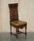 Gothic Revival Hand Carved Walnut and Brown Leather Dining Chairs, Set of 6, Image 3