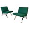 Italian Modern Steel and Green Cotton Lounge Chairs attributed to Gastone Rinaldi, 1970s, Set of 2 1