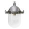 Lámpara colgante industrial vintage de metal plateado y vidrio transparente, Imagen 1