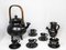 Tea Service in Black Ceramic by Jean Marais, 1980, Set of 7 1