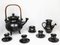 Tea Service in Black Ceramic by Jean Marais, 1980, Set of 7 2