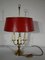 Louis XVI Style Brass Bouillotte Lamp with Red Lampshade, 1890s 1