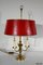 Louis XVI Style Brass Bouillotte Lamp with Red Lampshade, 1890s 11