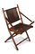 20. Jh. Klappbarer Safari Sessel aus Bambus & Braunem Leder mit Sling Armlehnen & Messingbeschlägen, 1950er 1
