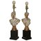 French Neoclassical Bust Lamps in Carved & Limed Oak, Set of 2 1