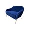 Italian Two Seater Sofa in Blue Velvet with Brass Legs, 1950s 1