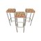 French Bar Stools in Faux Bamboo and Chrome with Leaf Fabric, 1960s, Set of 3 1