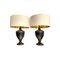 Black Ceramic Gilt Painted Lamps in Classical Style, 1970s, Set of 2 1