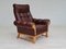 Vintage Danish Leather and Oak Highback Armchair, 1970s 2