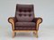 Vintage Danish Leather and Oak Highback Armchair, 1970s, Image 1