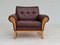 Vintage Danish Leather and Oak Armchair, 1970s, Image 1