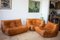 Pine Leather Togo Sofa Set by Michel Ducaroy for Ligne Roset, Dubai, 1979, Set of 3 1