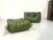 Vintage French Forest Green Leather Togo Cornerseat & Ottoman by Michel Ducaroy for Ligne Roset, 1970s, Set of 2 7