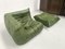 Vintage French Forest Green Leather Togo Cornerseat & Ottoman by Michel Ducaroy for Ligne Roset, 1970s, Set of 2 3