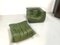 Vintage French Forest Green Leather Togo Cornerseat & Ottoman by Michel Ducaroy for Ligne Roset, 1970s, Set of 2 8