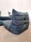 Togo Modular Sofa in Blue Corduroy with Footstool by Michel Ducaroy for Ligne Roset, 1970s, Set of 4 8