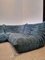 Togo Modular Sofa in Blue Corduroy with Footstool by Michel Ducaroy for Ligne Roset, 1970s, Set of 4 6