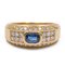 18 Karat Yellow Gold Ring with Blue Topaz and Diamonds, 1970s-1980s 1