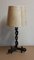 Vintage Brutalist Table Lamp with Black Iron Foot & Cream Parchment Shield, 1970s 1