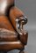 Butaca de orejas inglesa antigua de cuero teñido a mano, Imagen 6