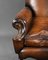 Butaca de orejas inglesa antigua de cuero teñido a mano, Imagen 5