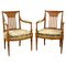 Early 20th Century English Edwardian Hand Painted Satinwood Armchairs, 1900, Set of 2 1