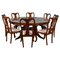 Tavolo da pranzo rotondo in legno di noce intarsiato con 8 sedie, Regno Unito, anni '70, set di 9, Immagine 1