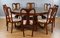 Tavolo da pranzo rotondo in legno di noce intarsiato con 8 sedie, Regno Unito, anni '70, set di 9, Immagine 2