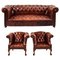 20th Century English Leather Chesterfield Sofa and Armchairs, Set of 3, Image 1