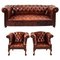 Canapé et Fauteuils Chesterfield en Cuir, Angleterre, Set de 3 1