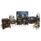 Chinoiserie Blue Lacquered and Gilded Bedroom Suite, 1930, Set of 8 1