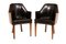 British Art Deco Walnut Salon Chairs with Leather Upholstery, 1930s, Set of 2 1