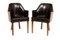 British Art Deco Walnut Salon Chairs with Leather Upholstery, 1930s, Set of 2, Image 1