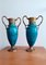 Sevres Vasen aus Bronze mit grün & blau glasiertem Fayence, 2er Set 1
