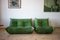 Green Leather Togo Sofa & Lounge Chair by Michel Ducaroy for Ligne Roset, 1970s, Set of 2 1