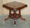 English Flamed Hardwood Side Table with Brass Castors 3