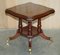 English Flamed Hardwood Side Table with Brass Castors, Image 3