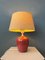Lampada da tavolo in terracotta con paralume in tessuto beige, anni '70, Immagine 2