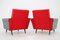Leatherette and Red Fabric Armchairs, Czechoslovakia, 1970s, Set of 2 8