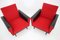 Leatherette and Red Fabric Armchairs, Czechoslovakia, 1970s, Set of 2 3