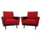 Leatherette and Red Fabric Armchairs, Czechoslovakia, 1970s, Set of 2 1