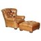 Fauteuil et Ottomane en Cuir Marron de Ralph Lauren 1