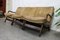 Scandinavian Patinated Leather and Dark Stained Wood Free-Floating Sofa 8
