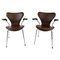 Dark Brown Leather Model 3207 Dining Chairs attributed to Arne Jacobsen for Fritz Hansen, 1980s, Set of 2 1