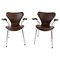 Set of Dark Brown Leather Model 3207 Dining Chairs attributed to Arne Jacobsen for Fritz Hansen, 1980s 1