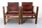 French Safari Style Chairs in Leather and Beech, 1940, Set of 2 3